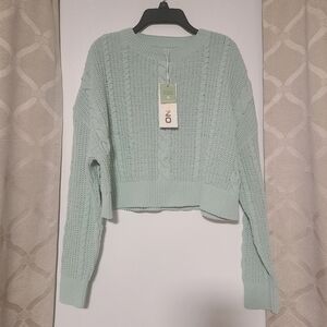 Only - Light Green Cable Knit Crop Sweater Womens Size Small